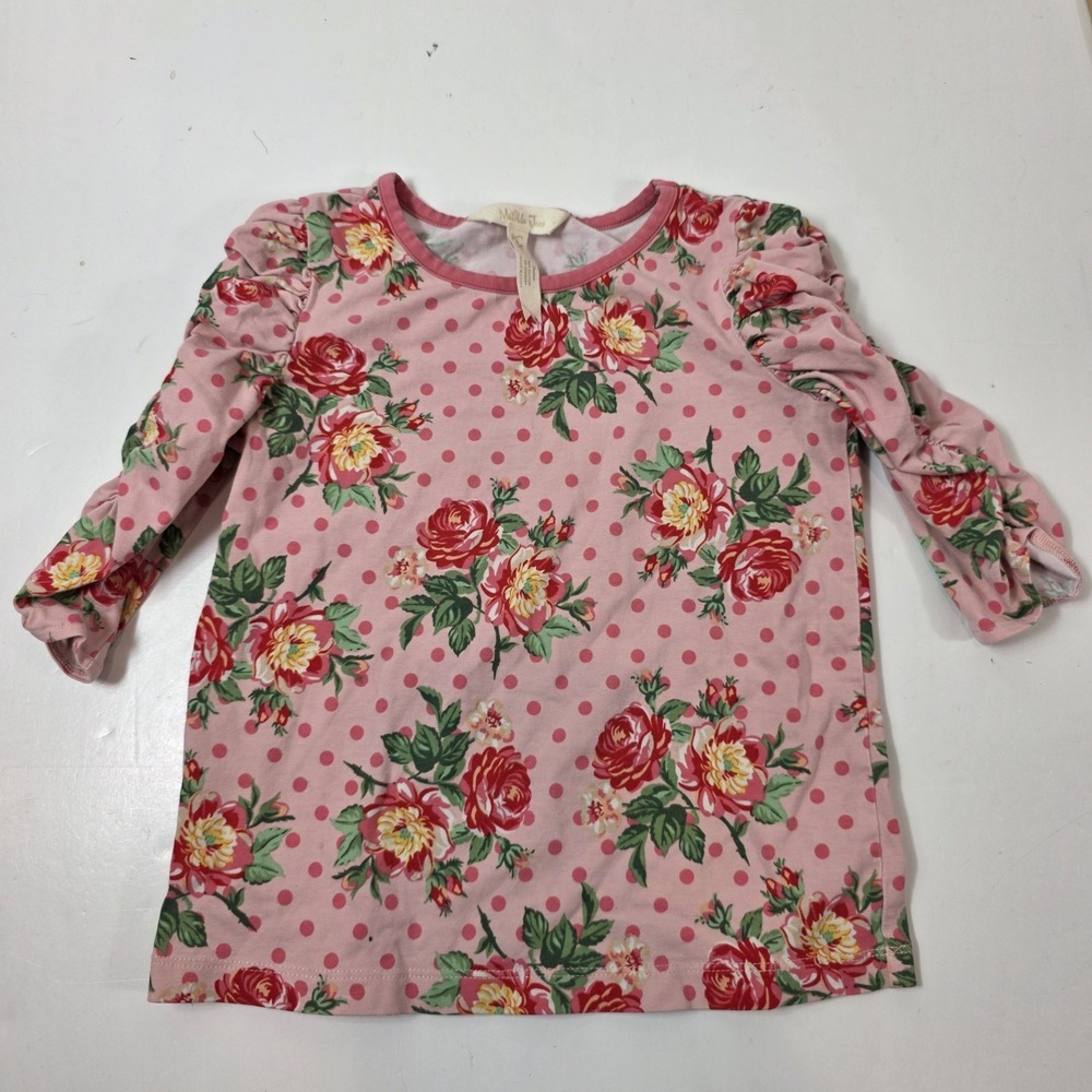 Matilda Jane girl's shirt Ruched Sleeve Pink Rose Polka Dot Brilliant Daydream 6